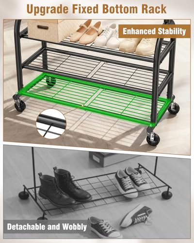 Heavy Duty Rolling Clothes Rack with 3 Shelves Black - Adjustable & Portable