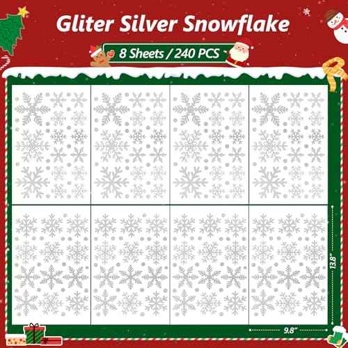 LUDILO 240Pcs Christmas Window Clings Glitter Snowflakes Window Decals Static Window Stickers for Christmas Decorations Windows D?cor Ornaments Xmas Party Supplies Thanksgiving Party D?cor