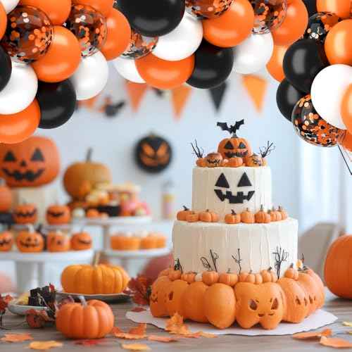 Black and Orange Balloons 62Pcs 12 Inch Metallic Halloween Party Balloons Black Orange White Confetti Balloon Set with Ribbon for Halloween Birthday Wedding Anniversary Baby Shower Party Decorations