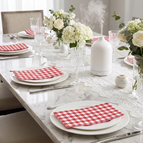 Wrapaholic Gingham Plaid Red 25Pcs 2-Ply Napkins - 4.3 x 7.9in Disposable Dining Towels