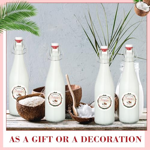 DoubleFill Christmas 8-Pack Flip Top Glass Bottles 16oz for Homemade Beverages
