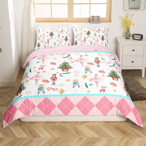 Feelyou Christmas Twin Bedding Set for Kids - Pink Nutcracker 3D Print