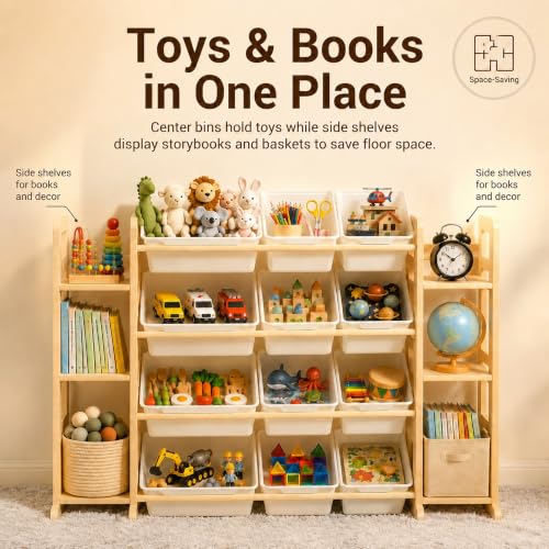 White Toy Storage Organizer & Bookshelf with 12 Bins - Kids Playroom Storage