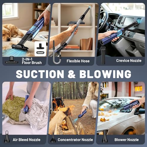 Omofull Blue 4-in-1 Cordless Car & Home Vacuum with Air Duster, 19500Pa