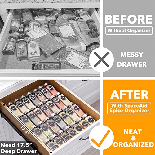 SpaceAid 28-Jar Spice Drawer Organizer Set with 386 Labels, 4-Tier Rack, 13" Wide