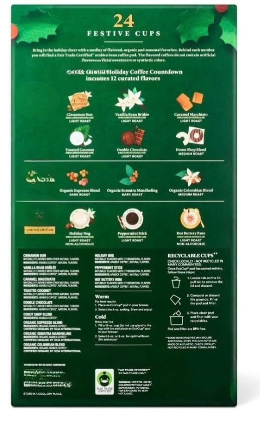 Regine Switzerland Holiday Coffee Countdown Advent Calendar - 24ct Medium & Dark Roast Pods