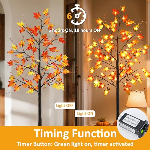 FORUP 5FT Lighted Maple Tree with LEDs Autumn Fall Decor for Thanksgiving & Halloween