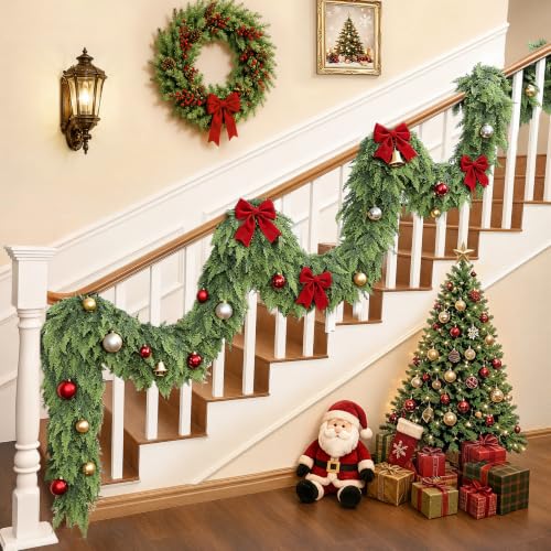 Dirnun 9ft Christmas Green Cedar Garland with Large Branches - 2 Pack
