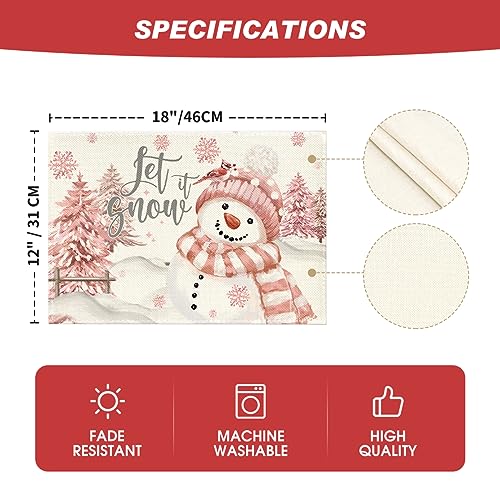 Artoid Mode Xmas Trees Let It Snow Pink Snowman Christmas Placemats