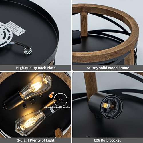 Lzglyptics Black Farmhouse Ceiling Light 2-Light Round Flush Mount Fixture