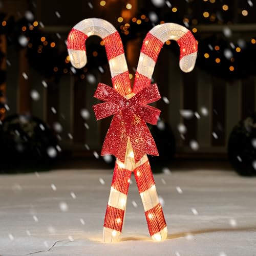 Lighted Candy Cane Christmas Decorations Outdoor - 50 LED Yard Yard Decor