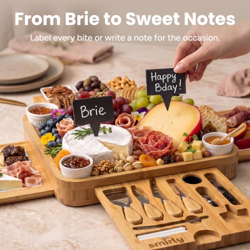 SMIRLY Bamboo Charcuterie Board Set with 4 Drawers and Serving Accessories