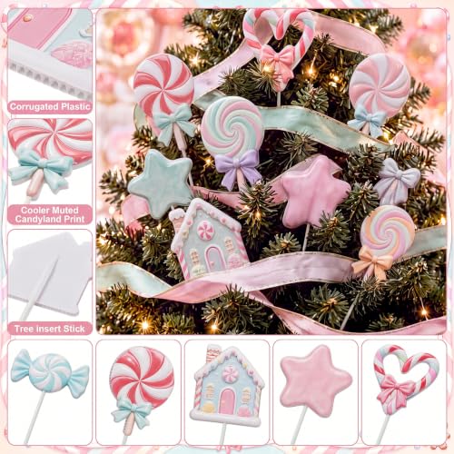 Fuutreo 24 Pcs Candy Christmas Tree Picks Pastel Lollipops Decor