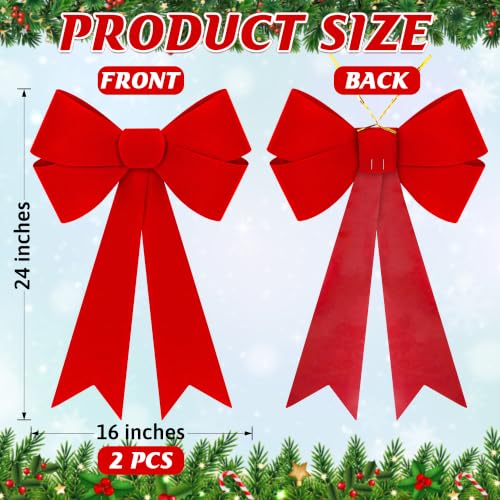 Heartome 2 Pcs Red Christmas Decor Large Velvet Bows 12x24 Inches for Indoor & Outdoor Holiday Decorations