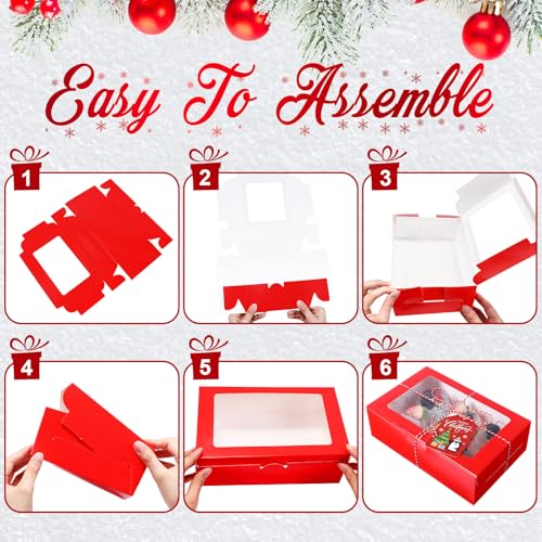 Maxcheck 50 Pack Large Christmas Cookie Gift Boxes with Window, 9x6x3 Inch