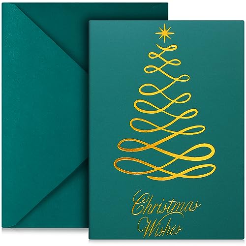 Dark Green Christmas Cards Bulk with Envelopes 100 Pcs 5.5 x 4" Gold Foil Greeting Cards