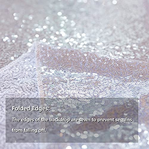 HMQIANG 70in Silver Sequin Tablecloth Round Glitter Overlay for Wedding & Party