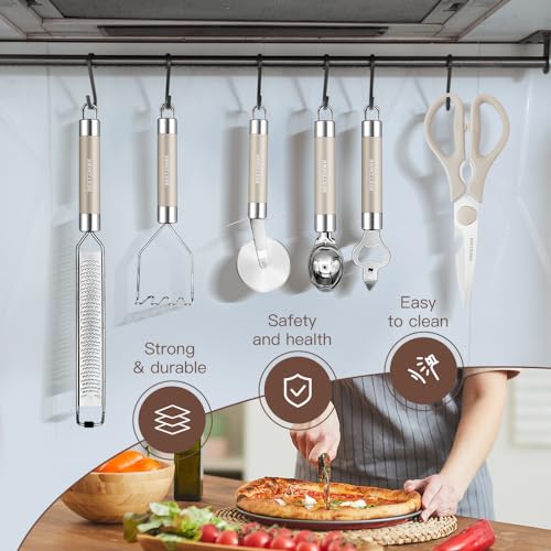 BESTZMWK Khaki Silicone Kitchen Utensil Set 33pcs Non-Stick Cookware with Stainless Steel Handles