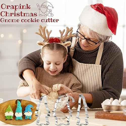 3 Pieces Gnome Cookie Cutters Set for Baking Stainless Steel Large Christmas Gnome Shape Cookie Cutter