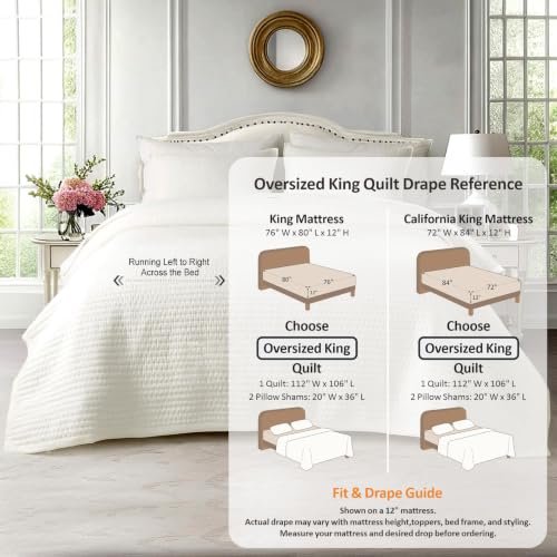 KASENTEX Oversized King Quilt Set 112x106, Soft Washed 3-Layer