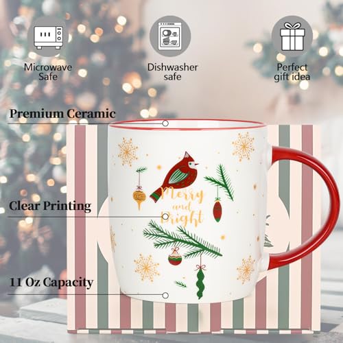 Merry Christmas Christmas Mug Set of 4 - 11 Oz Ceramic Tree Mugs Gift Set (Merry Xmas Gifts Ornaments)