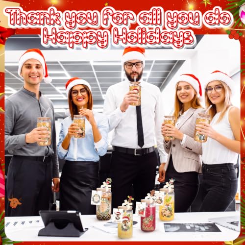 Vesici 6-Set Vintage Can Shaped 16 oz Christmas Glasses with Lids, Straws, Bow & Cards – Retro Gift Pack