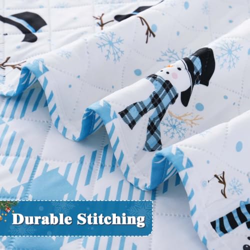 Invoibler Baby Blue Reversible Christmas King Quilt Set 96 x 106 inches