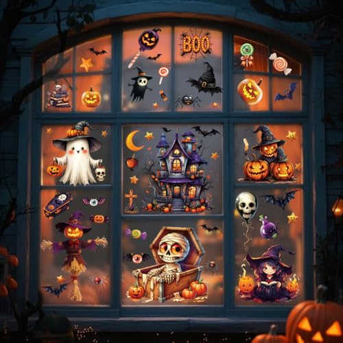 10 Sheet Halloween Window Clings Cute Window Decorations for Glass Windows, Halloween Window Stickers Decals for School Home Office Party Supplies