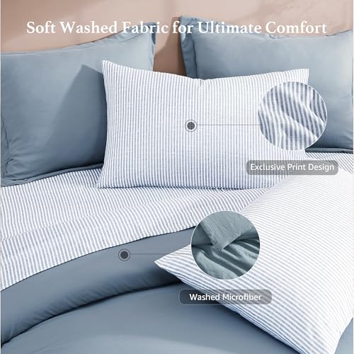 Blue California King Comforter Set 7 Pieces - Soft Bed in a Bag
