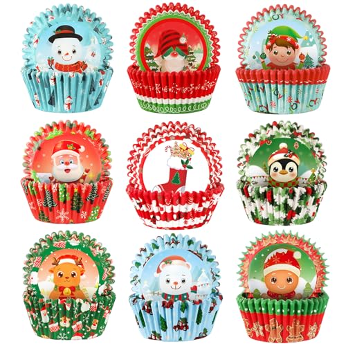 SANNIX Christmas Cupcake Liners 450pcs with Santa Snowman & Holiday Patterns