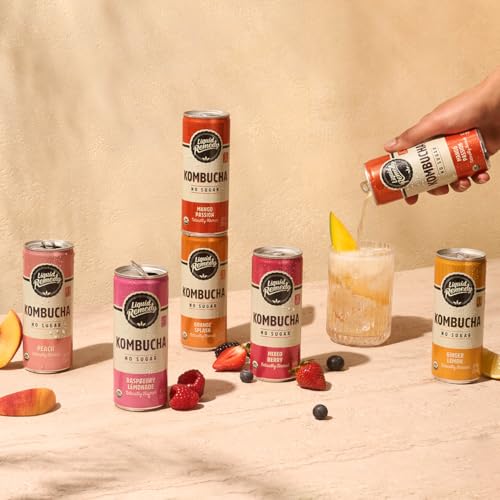 Liquid Remedy Sugar-Free Organic Kombucha Drink Variety Pack - Gut Health Probiotic Tea - 8.5 Fl Oz Cans, 24-Pack - Super Sampler