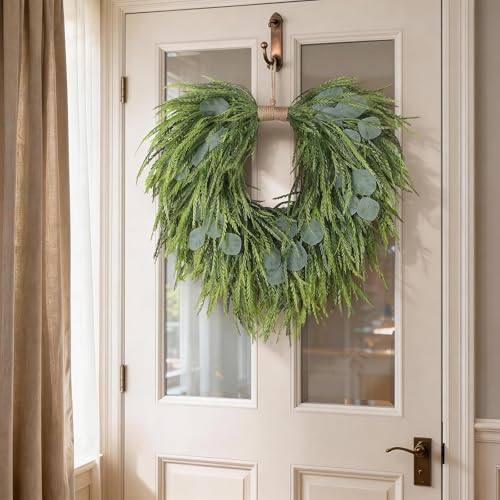 Artificial Eucalyptus & Saw Grass Wreath 22 Inch Heart-Shaped Front Door Decor