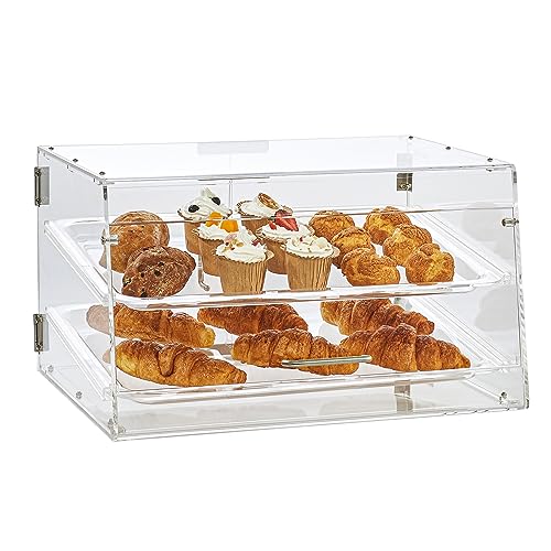Pastry Display Case 2-Tier Acrylic Bakery Showcase with Removable Shelves & Double Door - 20.7x13.2x11.9 Inches - 2 Tray Variation