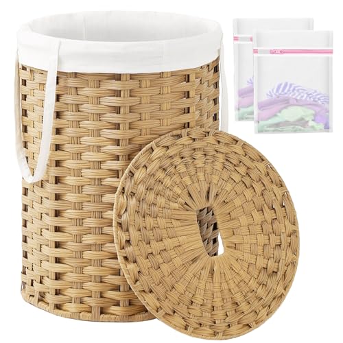 SETVSON Natural 72L Laundry Hamper with Lid and Handles, Wicker Basket