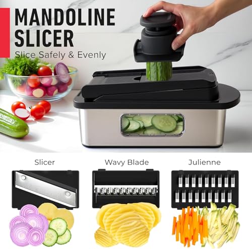 8 Blade Stainless Steel Vegetable Chopper - Pro-Series 10-in-1 Kitchen Gadget