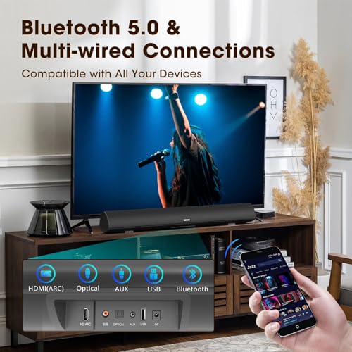 28 Inch Black Soundbar with HDMI Bluetooth Home Theater System with Enhanced Bass