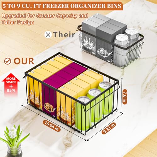 Black Freezer Organizer Bins for 5-9 Cu.Ft Chest Freezers - 6 Pack