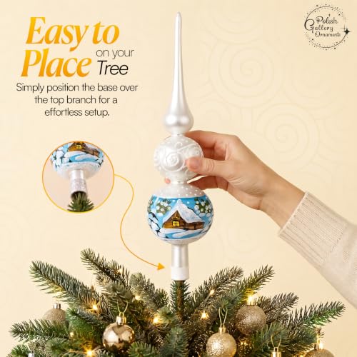 Polish Gallery Handmade Silver Swirl Glass Christmas Tree Topper - 12 Inch