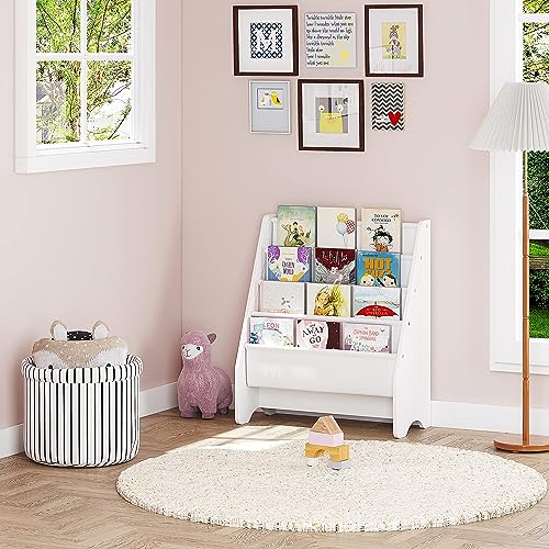 UTEX Kids Bookshelf Storage White Cotton Sling Organizing Shelf for Kids Rooms