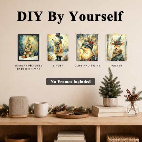 ZNGFON Rustic Winter Forest Animal Christmas Wall Art Prints 8x10 Set of 4 - Winter 20