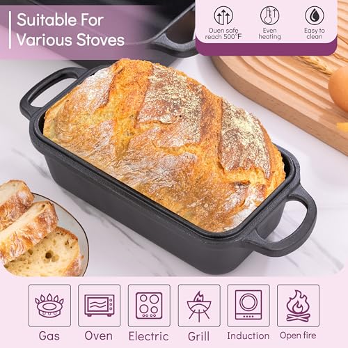 Vanderlume Cast Iron Loaf Pan with Lid 9x5 Inch Sourdough Bread Baking Pan