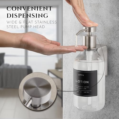 LUSSPA Wall Mounted Shower Shampoo Dispenser Set 3 Clear Bottles with Silver Pumps