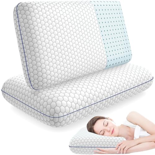 CushyOasis Memory Foam Bed Pillows Set of 2 - Standard Size, Supportive & Washable
