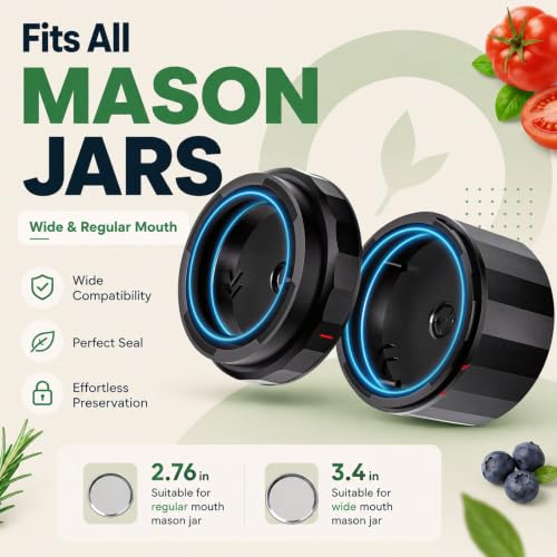 UNERVER Black Mason Jar Vacuum Sealer Kit for Wide & Regular Mouth Lids