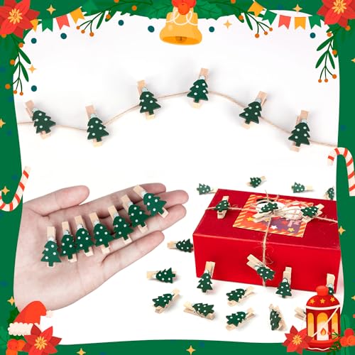 Christmas Tree Mini Wood Clips with Christmas Tree Pattern - 50 Pack for Decorations