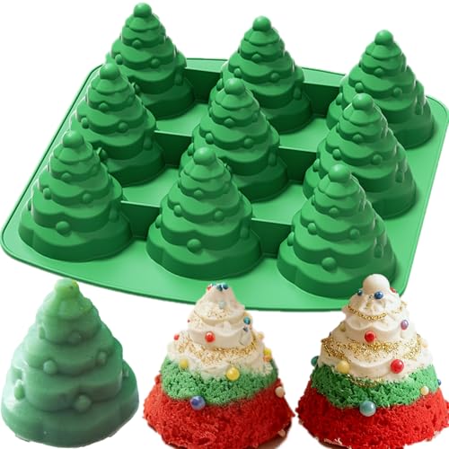 JJzxwish 3D Christmas Tree Silicone Mold Set Green - Large Tree Mold for Chocolate, Soap, Candles, Cakes, Mousse, Ice
