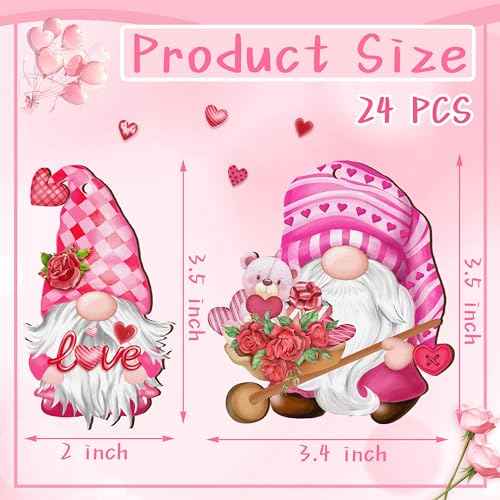 Valentine Wooden Hanging Ornaments, Wood Decor for Tree Decoration, Santa Doll Craft, Gnome Elf Party Supplies (Valentine-Gnomes-A)
