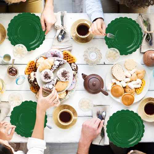 50 Pcs Green Scalloped Paper Plates 25 ¡¿ 7'' and 25 ¡¿ 9'' Disposable Green Scalloped Dinner Plates for Wedding Baby Shower Birthday Party Disposable Dessert Plate