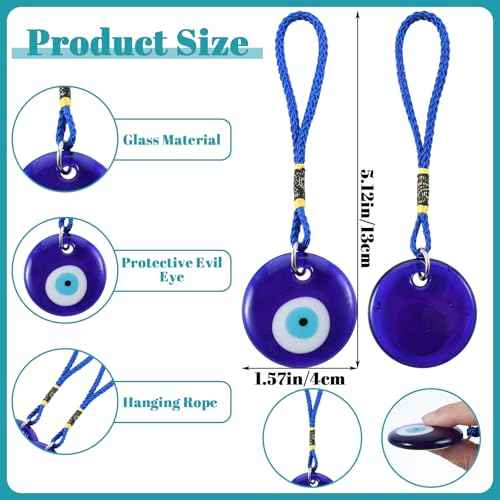 4 Pcs Blue Evil Eye Glass Hanging Pendant Car Rearview Evil Eye Charm Ornament Turkish Greek Amulet Wall Decor Accessories for Good Luck Protection Energy Wedding Party Christmas Home