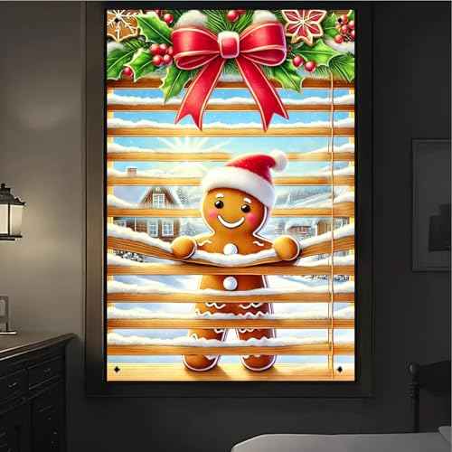 Christmas Window Cover 31x47 Inch Gingerbread Boy Window Decoration Holiday Backdrop Indoor Banner Kids Room Xmas Display Poster